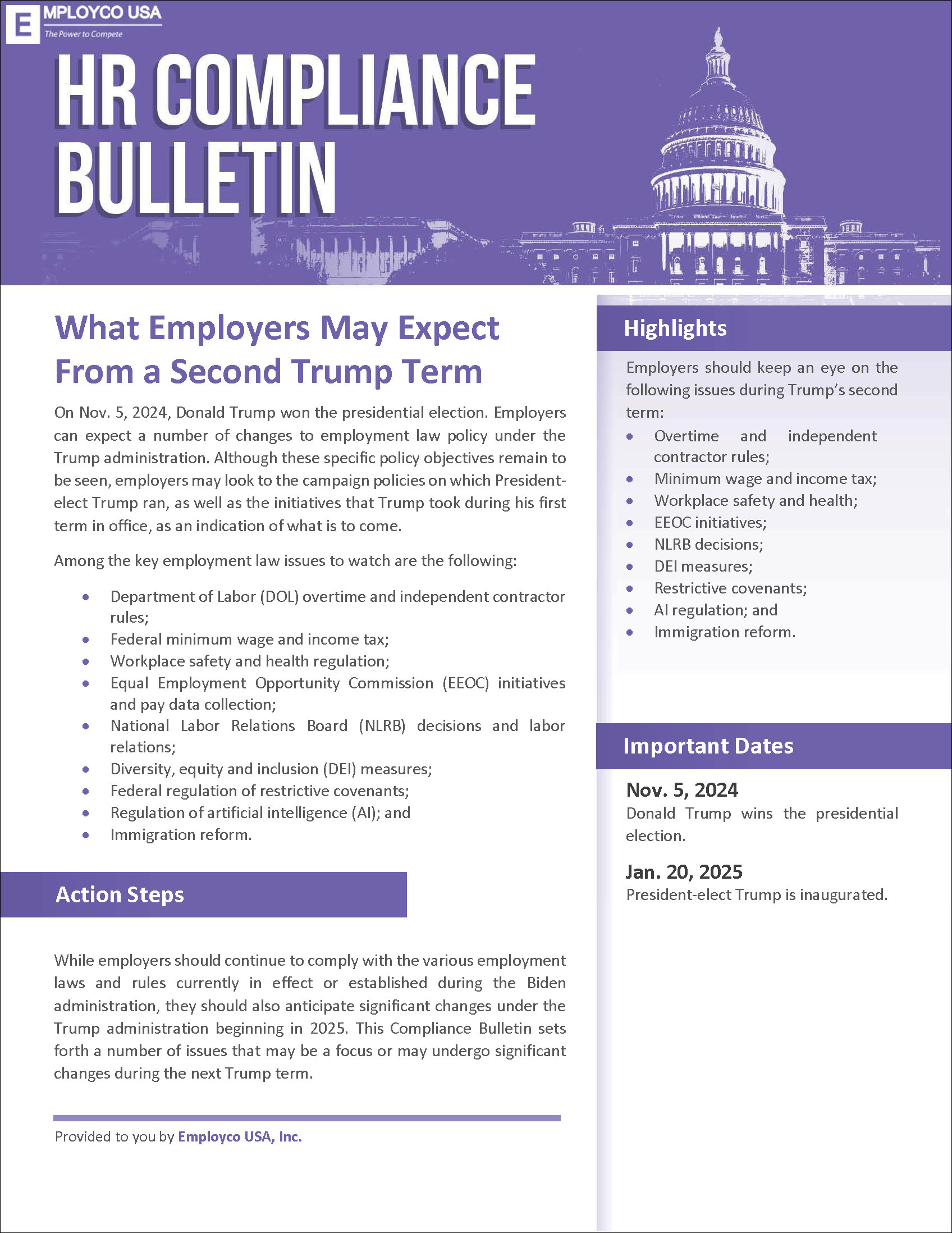 HR Compliance Bulletin: What Employers May Expect From a Second Trump Term