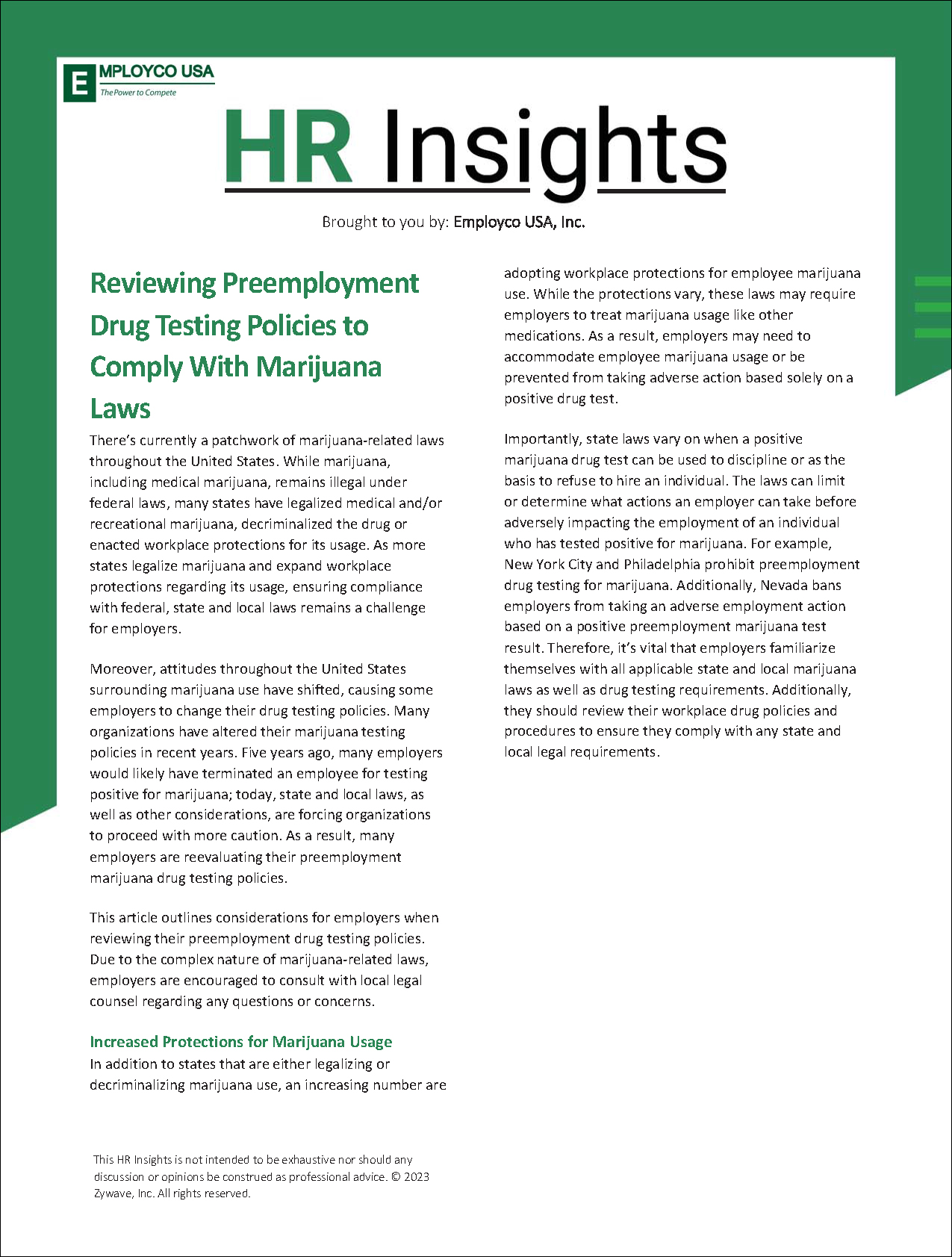 Reviewing Pre-employment Drug Testing Policies to Comply with Marijuana Laws