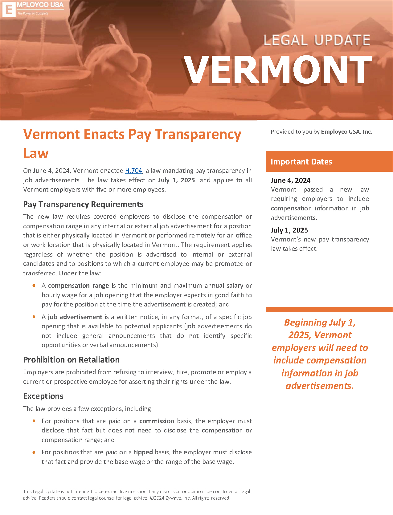 Vermont Legal Update