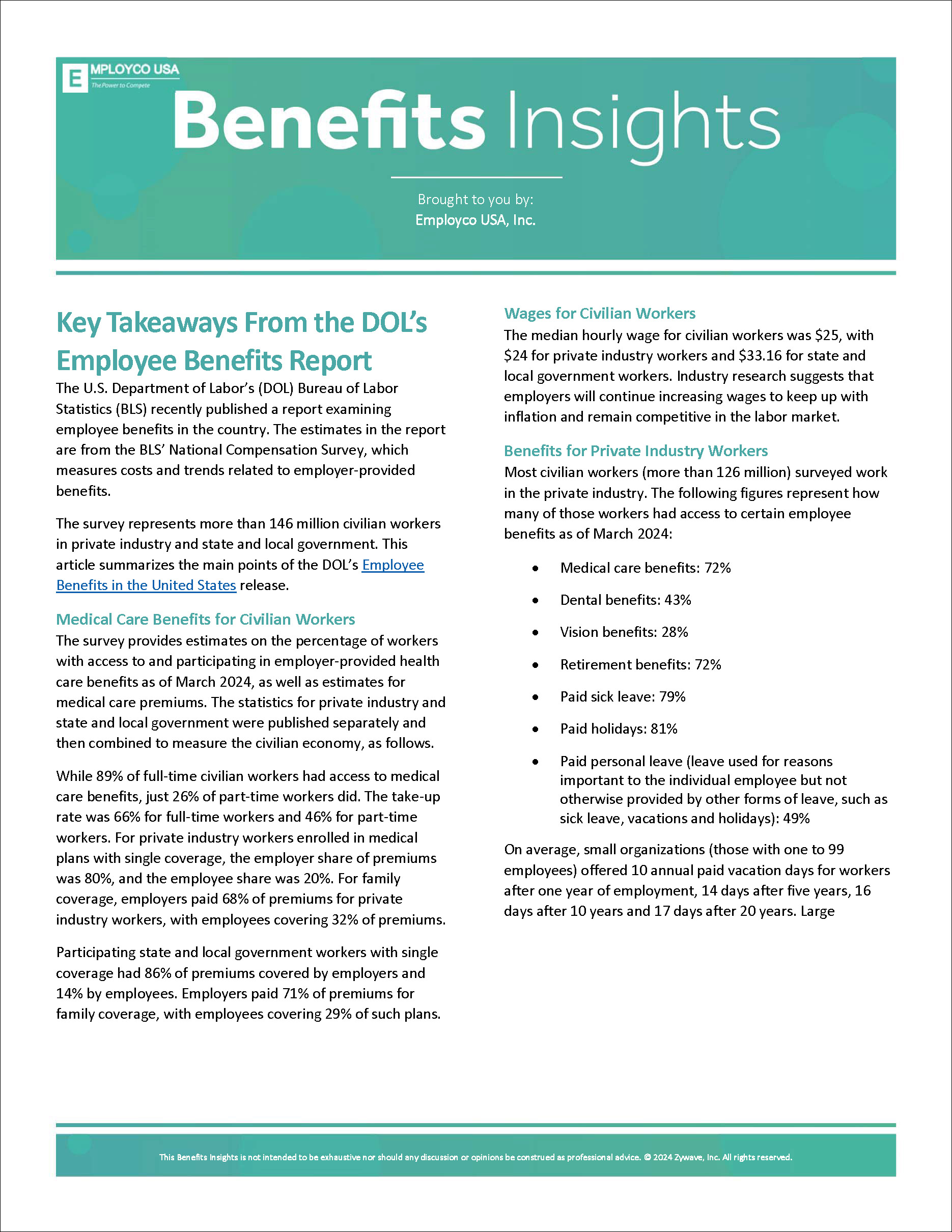 Key Takeaways From the DOL’s Employee Benefits Report