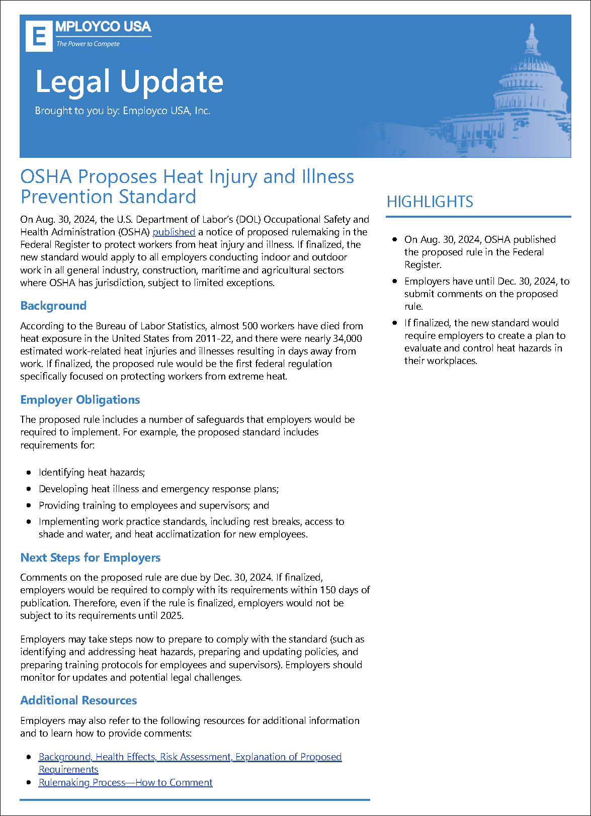 Legal Update: OSHA Proposes Heat Injury and Illness Prevention Standard