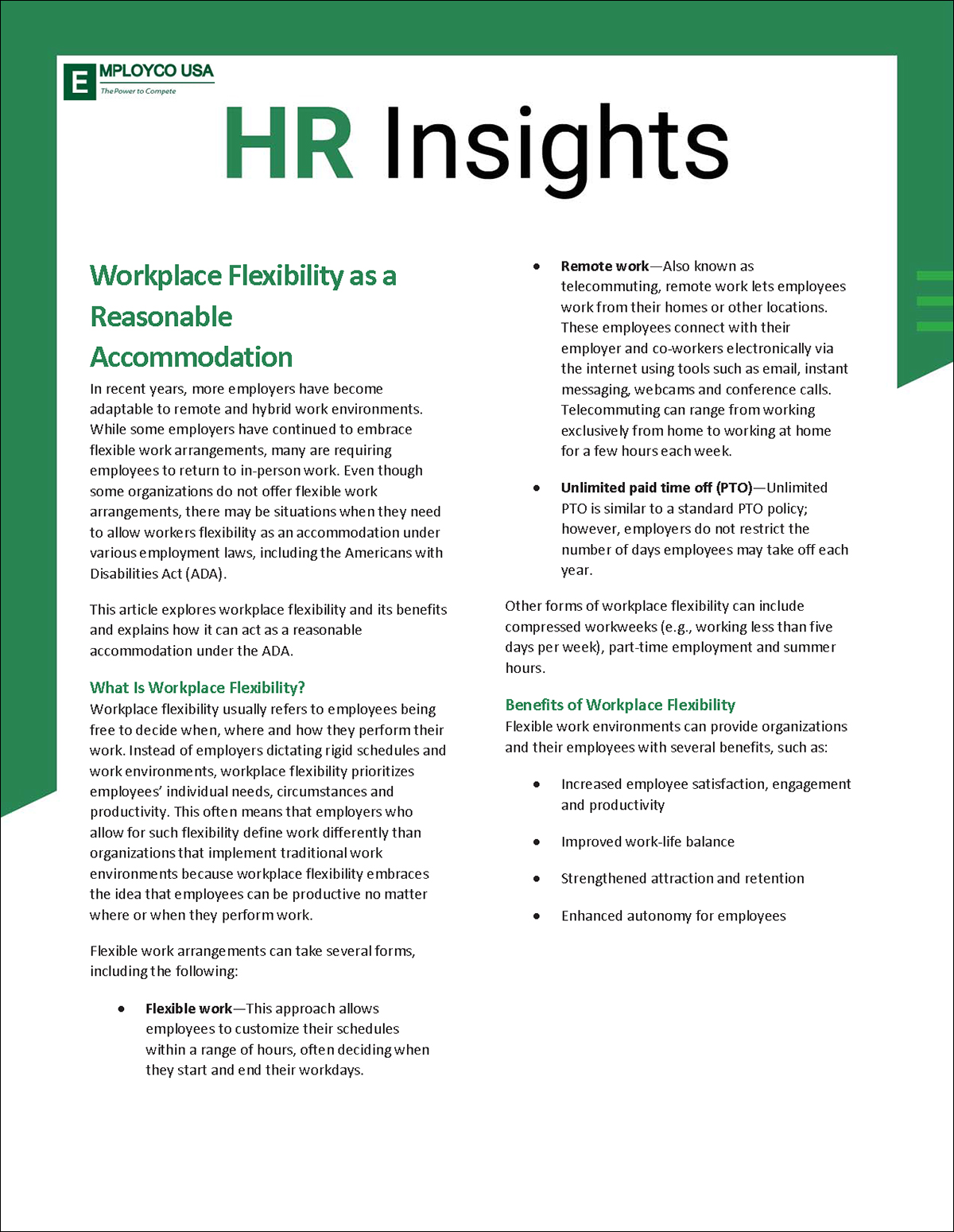 HR Insights - Workplace Flexibility as a Reasonable Accommodation